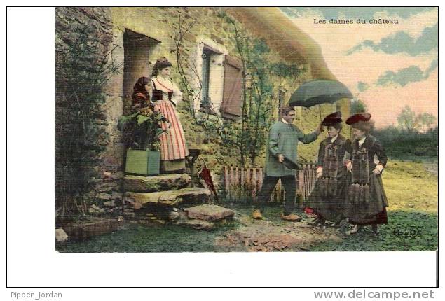Les Dames Du Château  - FERME  *   Belle CPA Animée Cachet 1903 - Bauernhöfe