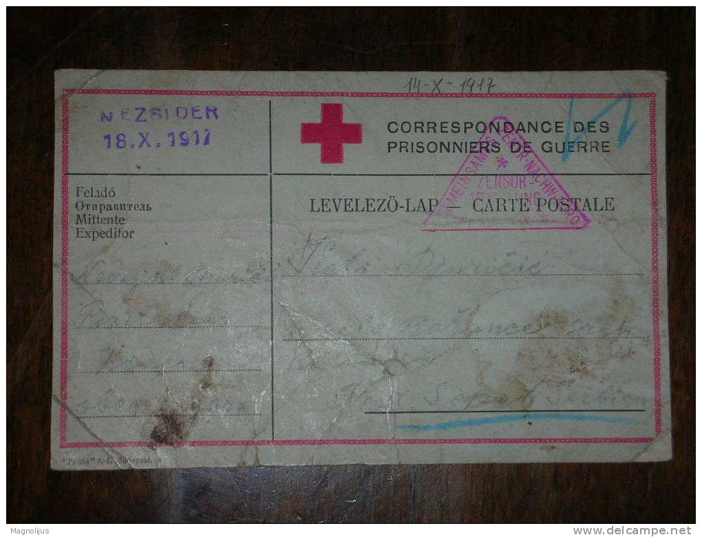 R!R!,Austria-Humgary Monarchy,WWI,Red Cross,Prisoners Of War Correspondence,Triangular Censor Stamp,Nezsider,postcard - Red Cross