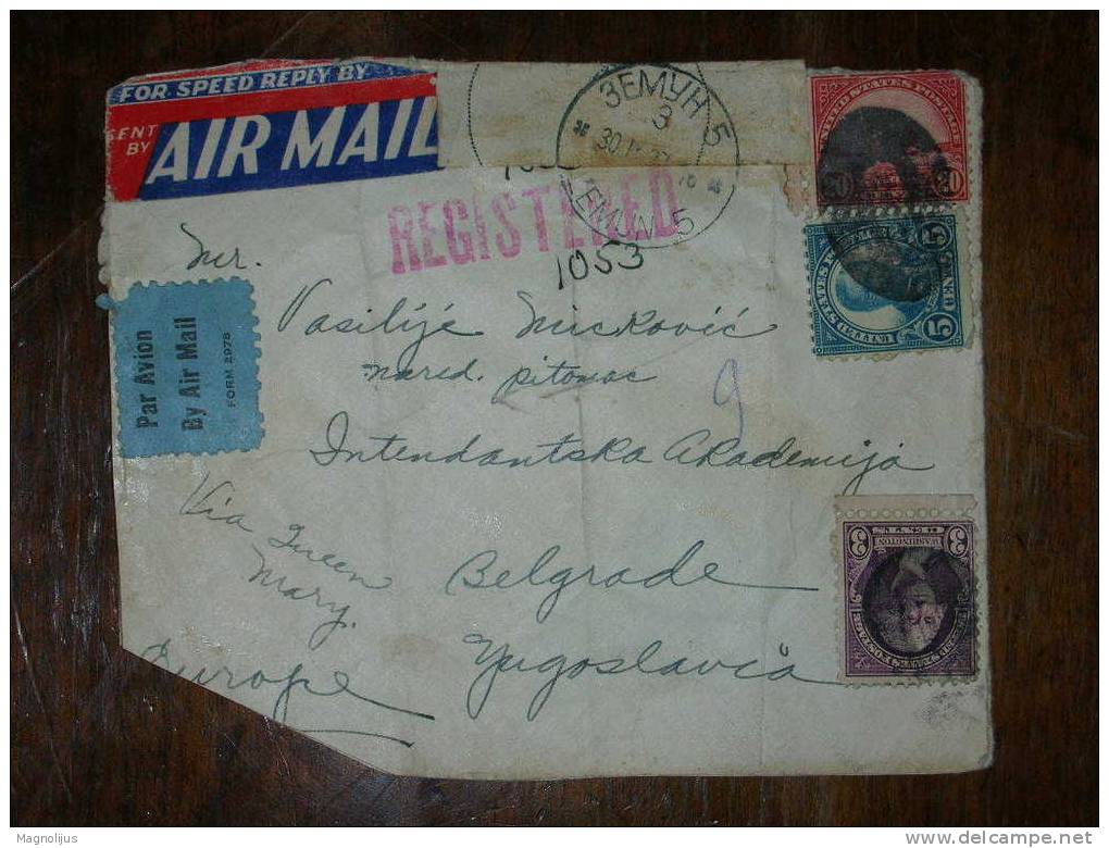 R!,United States,Air Mail Sticker,Par Avion Label,Aero Post,Registered Letter,Officialy Opened,Different Stamps,Serbia - 1c. 1918-1940 Briefe U. Dokumente