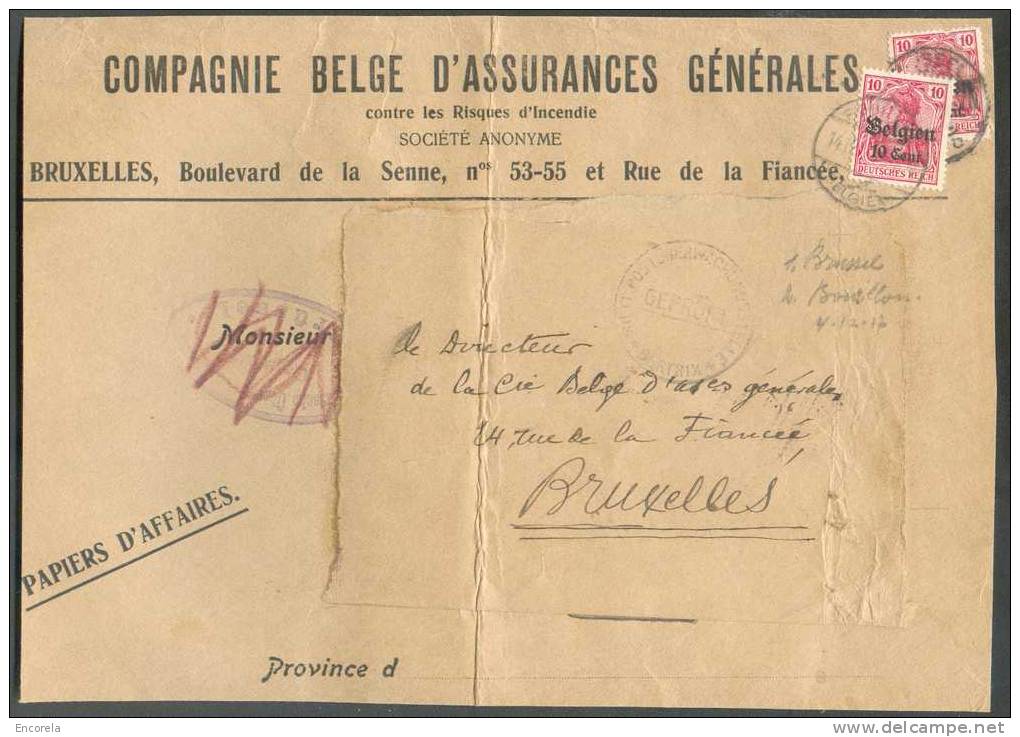 10 Centimes Occupation Obl. Càd Pont De BRUXELLES S/papiers D´affaires Vers BOUILLON (Luxembourg) Et Renvoyé (avec Timbr - Other & Unclassified