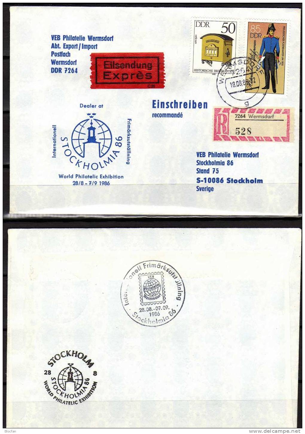Philatelia 1986 Stockholm Messebrief Der DDR MB2/86 O 12€ - Storia Postale