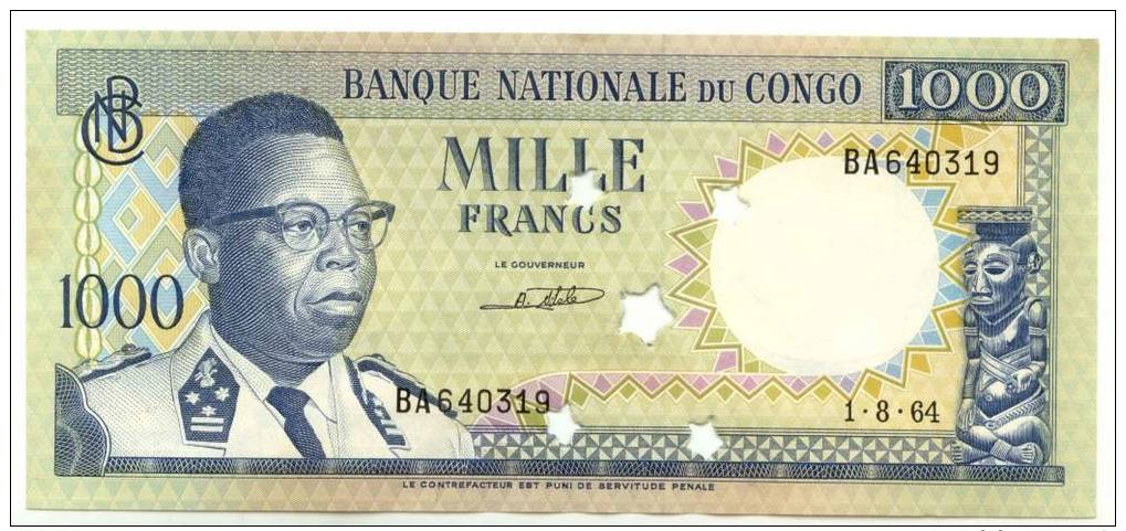 CONGO : Très Rare Billet 1000 Frcs 1964 Neuf (unc) - Non Classés