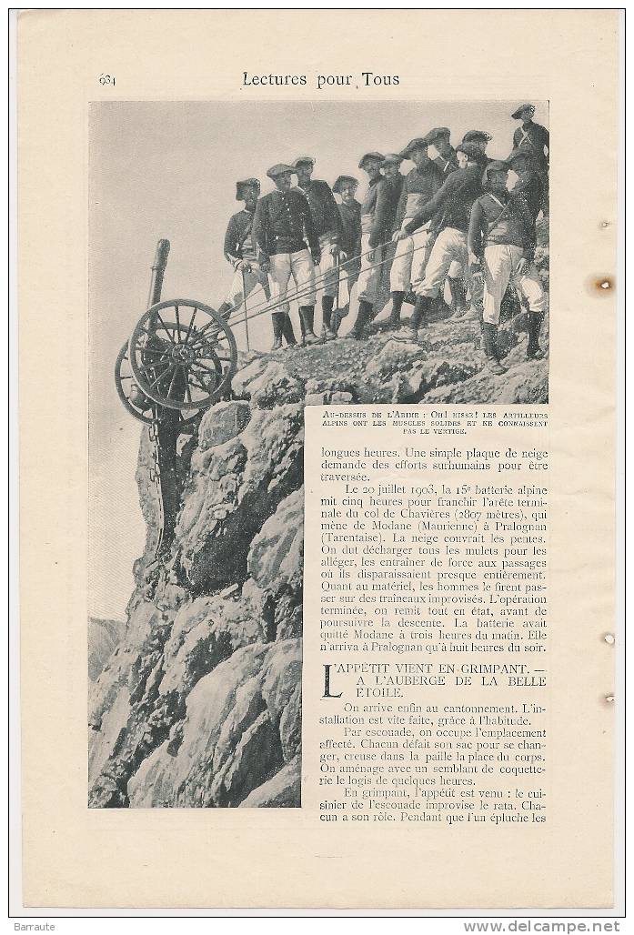 Feuillet Article Actualité De 1907 " La Garde Qui Veille  LES CHASSEURS ALPINS"  Superbe Et Rare. - Documenti