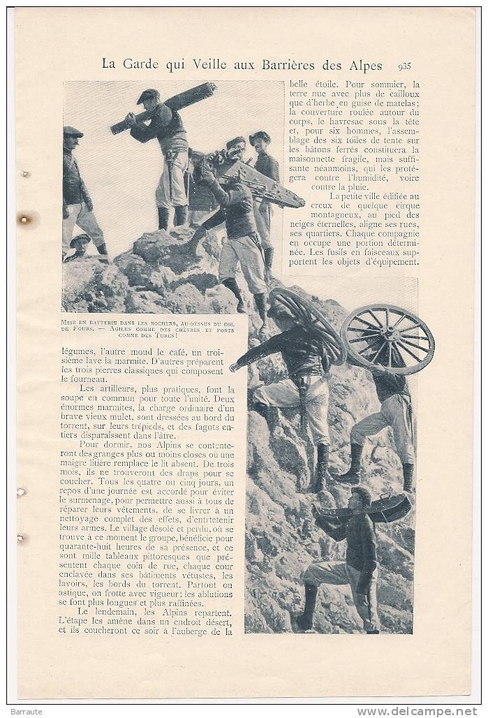 Feuillet Article Actualité De 1907 " La Garde Qui Veille  LES CHASSEURS ALPINS"  Superbe Et Rare. - Documenti