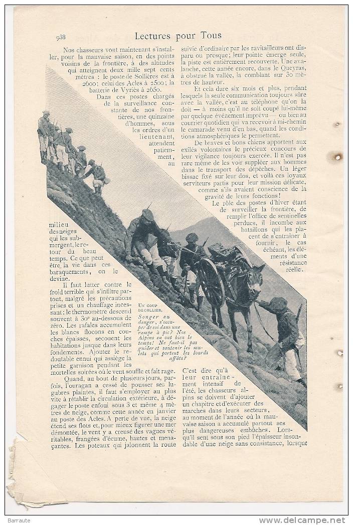 Feuillet Article Actualité De 1907 " La Garde Qui Veille  LES CHASSEURS ALPINS"  Superbe Et Rare. - Documenti