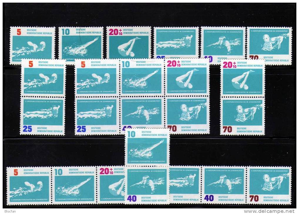 Europa Meisterschaften 1962 Schwimmen Leipzig DDR 907/2,5 ZD+6-Block ** 10€ Hojas Bloc Swimming Se-tenant Bf GDR Germany - Se-Tenant