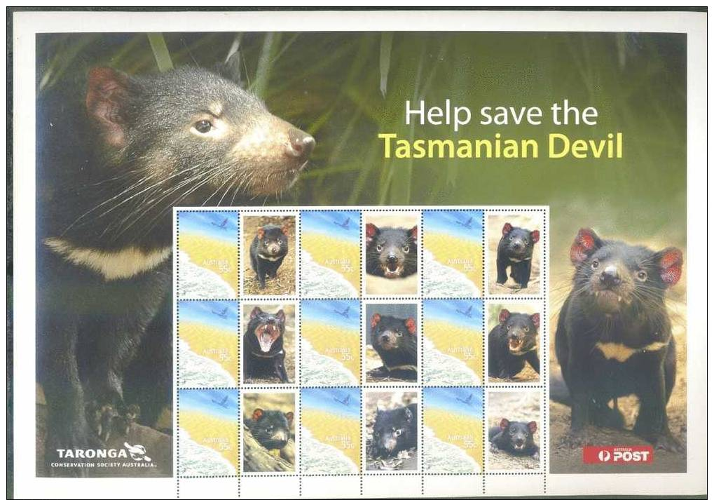 AUSTRALIA * MAXI SHEET A4 SIZE 9v YEAR 2009 * HELP SAVE THE TASMANIAN DEVIL * PERSONAL STAMPS * MNH/PF - Ongebruikt