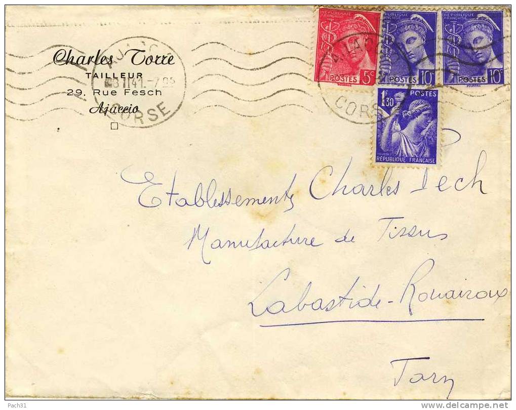 Lettre D'Ajaccio. Pour Labastide Rouairoux Avec Un N° 406 Deux 407 Et Un 434 - Cartas & Documentos