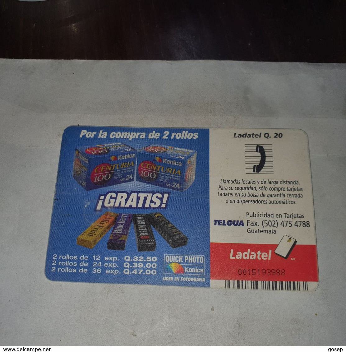 Guatemala-(gua-107)-n/a- Konica-quick Photo-(4)-(0015193988)-used Card +1 Card Prepiad Free - Guatemala