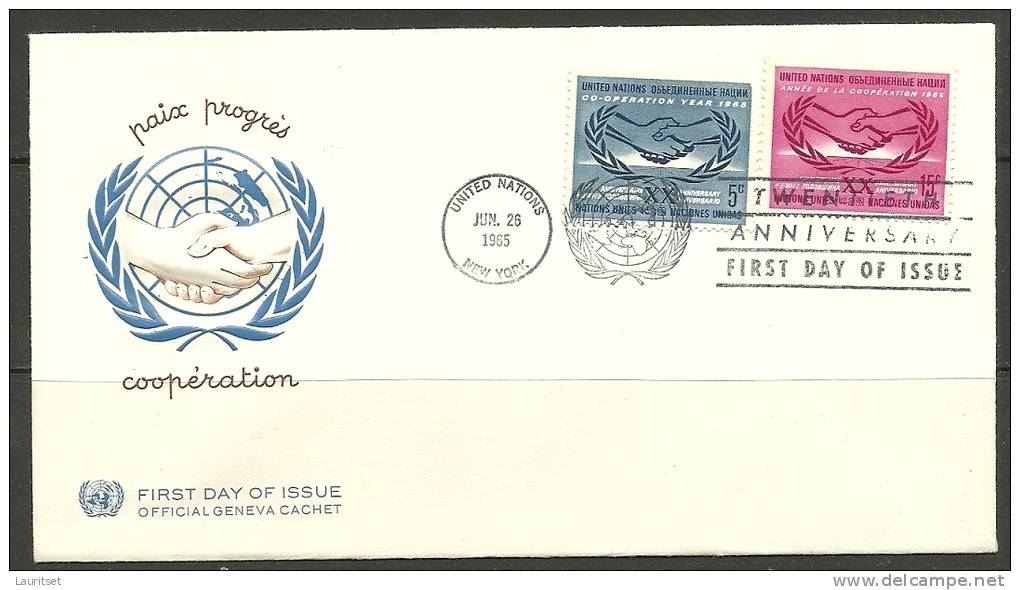 UN Genf 26.06.1965 FDC Naciones Unidas UN Official First Day Cover Co-operation Year - FDC