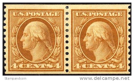 US #495 Mint Hinged 4c Washington Coil Pair From 1917 - Roulettes