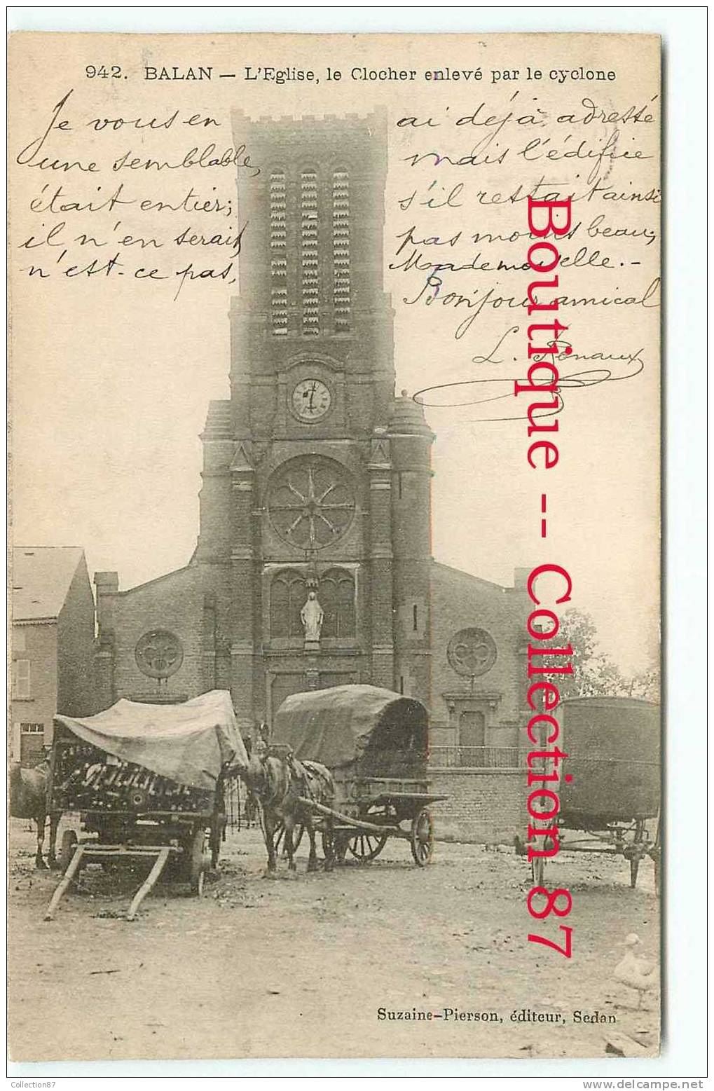 CYCLONE - TEMPETE - CLOCHER De L'EGLISE De BALAN - DOS VISIBLE - Catastrophes