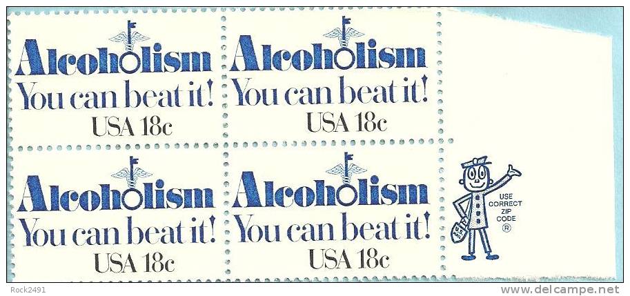 US Scott 1927 - Zip Block Of 4 - Alcoholism 18 Cent - Mint Never Hinged - Blocs-feuillets