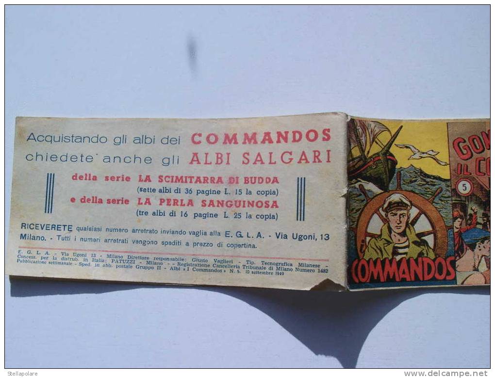 STRISCIA I COMMANDOS NUMERO 5 - "GOMEZ IL CONTRABBANDIERE" 1949 ORIGINALE - - Classici 1930/50