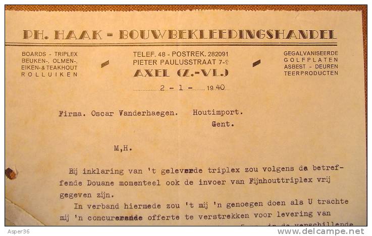 Bouwbekleedingshandel, Ph. Haak, Pieter Paulusstraat, Axel (Z. Vl.) 1940 - Niederlande