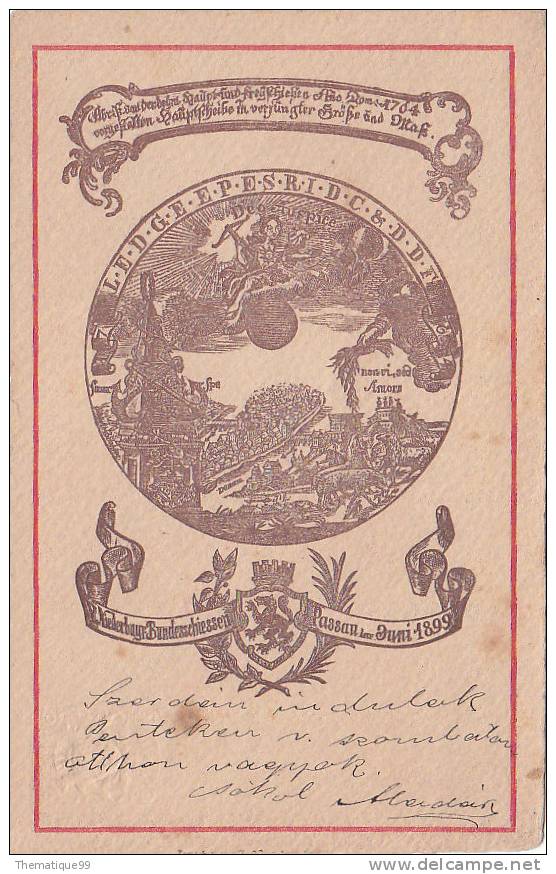 Entier Postal De Bavière (Passau 1899) Timbré Sur Commande : Soleil, Tir Bundesschiessen Arbalète, Mouton, Donau Gravure - Tiro (armi)