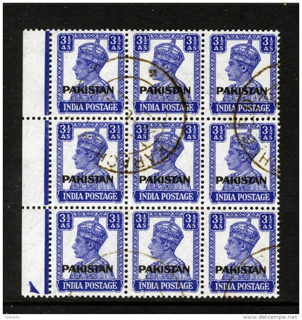 PAKISTAN - 1947 DEFINITIVE 3.5A BRIGHT BLUE IN BLOCK OF 9 ( WITH MARGIN) FINE USED CTO - Pakistan