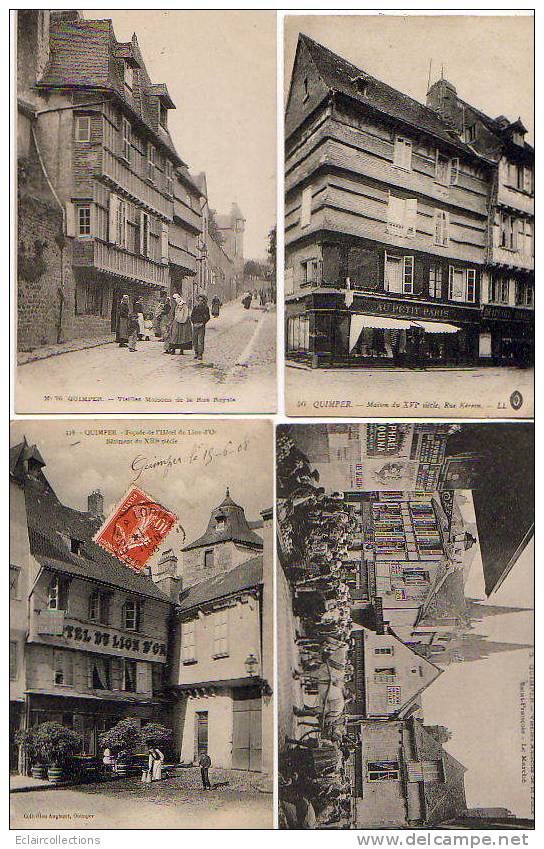 Quimper....Lot De 4 CP ..Marché..Hotel Du Lion D'Or..Rue Kereon.. Rue Royale - Quimper