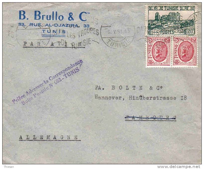 Tunisie / Allemagne. Lettre / Cover Tunis 1953. Entête Commercial. - Lettres & Documents