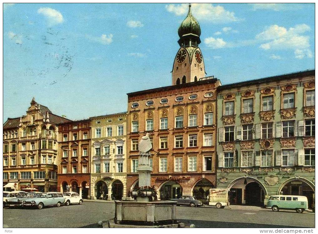 REAL PHOTO POSTCARD ROSENHEIM OBERBAYERN MAX JOSEF PLATZ CARTE POSTALE STAMPED CARS VOITURES OPEL VW VAN - Rosenheim