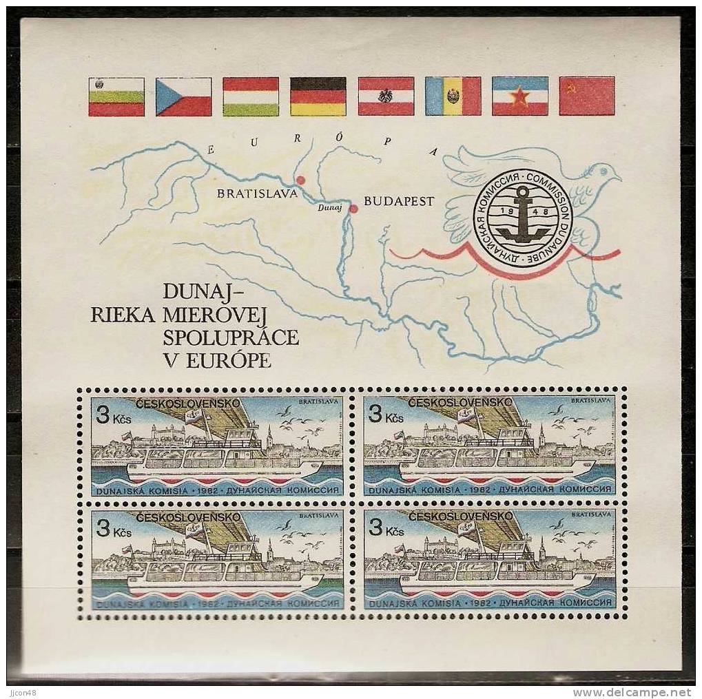 Czechoslovakia 1982  Danube Ships  (**) MNH  X 2 Type - Hojas Bloque