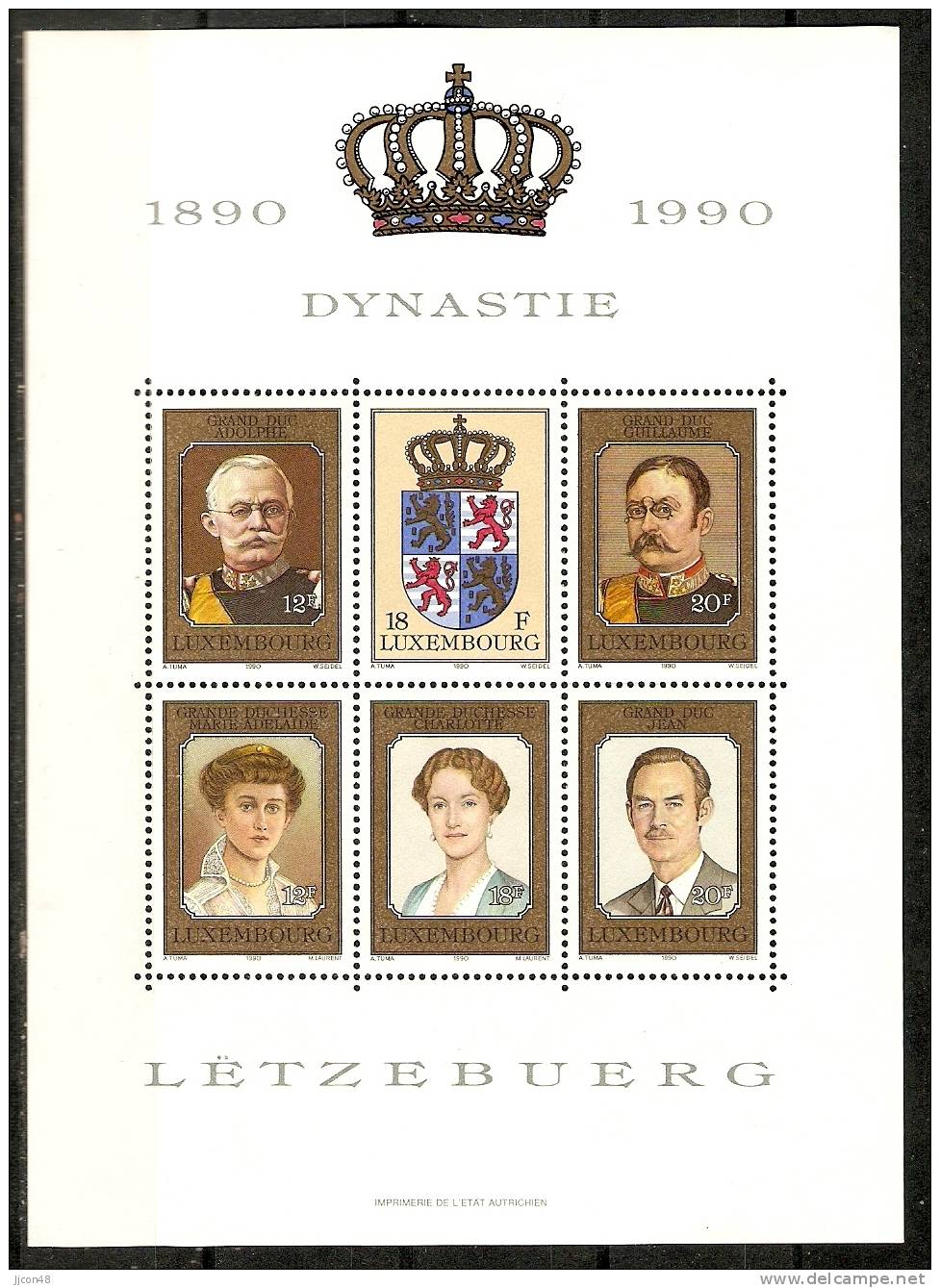 Luxembourg 1990 "Dynastie Letzebuerg"  (**)  Mini Sheet - Blocks & Sheetlets & Panes