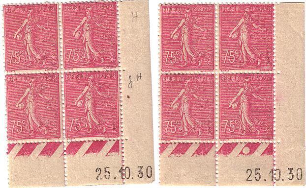 75c Semeuse Lignée Yvert 202, Paire G+H 25-10-30, Charnière Légère, Cote 100 Euros - ....-1929