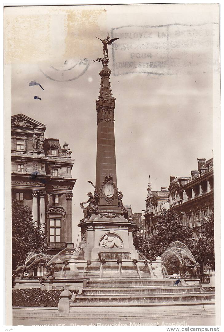 Cpa  Belgique Bruxelles Place De La Brouckere Monument Anspach - Squares