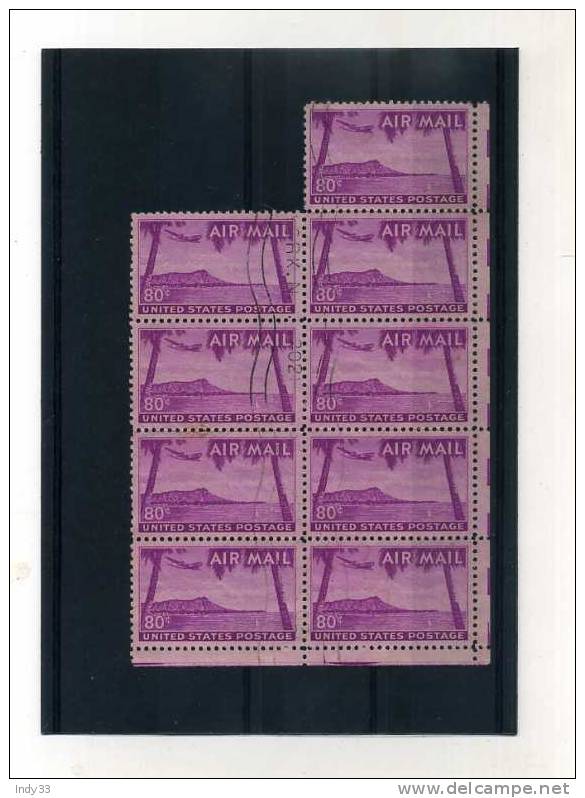 - ETATS UNIS POSTE AERIENNE 1941/60 . 80 C 1952 . BLOC DE 9 TIMBRES BORD DE FEUILLE - 2a. 1941-1960 Gebraucht