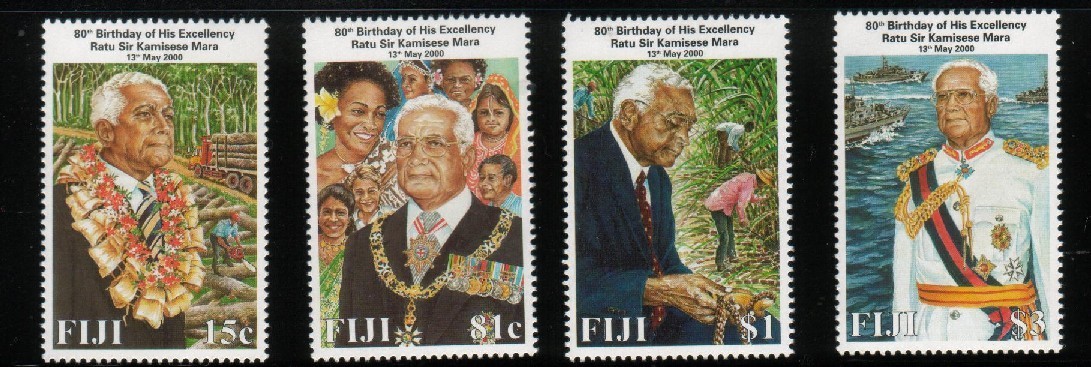 FIJI 2000 80TH BIRTHDAY OF SIR KAMISESE MARA  SET OF 4 NHM - Fidji (1970-...)