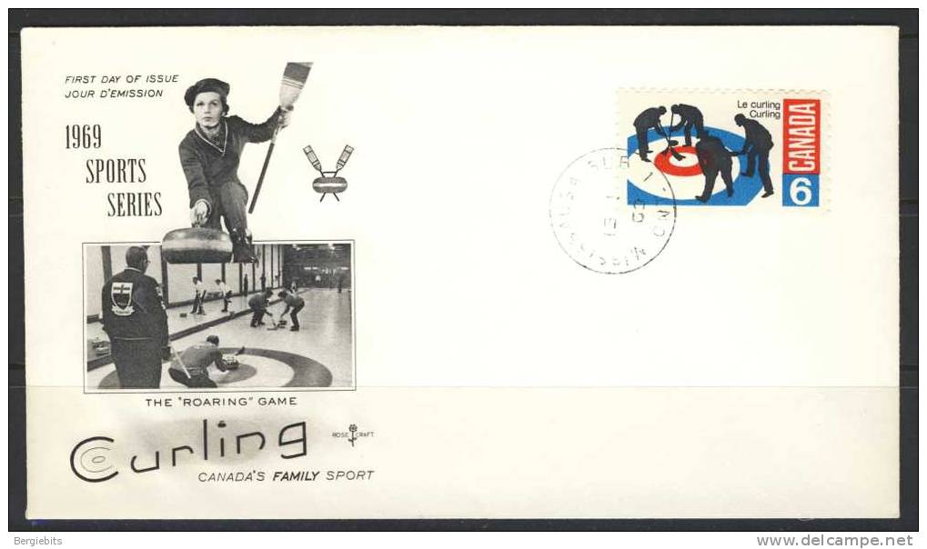 1969 Canada Unaddressed  " CURLING " On Cachet  First Day Cover - 1961-1970