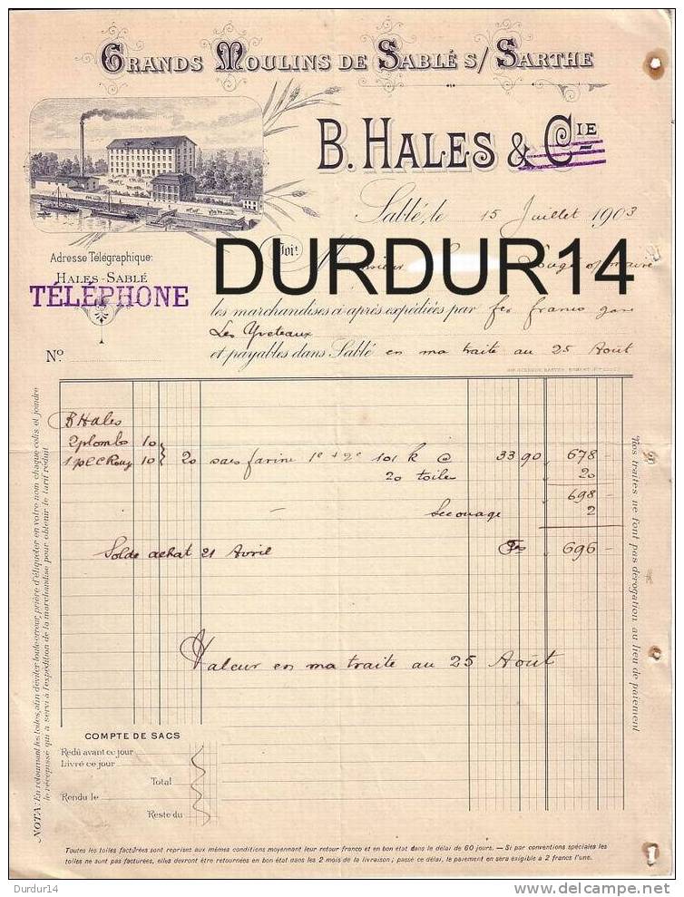 SABLÉ-sur-SARTHE ( Sarthe).  B. HALES...Grand Moulins De ... ( 1903) - 1900 – 1949