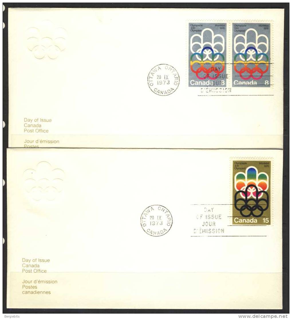 1973 Canada   Unaddressed " Olympics Montreal " On  2 Cachet  First Day Covers - 1971-1980