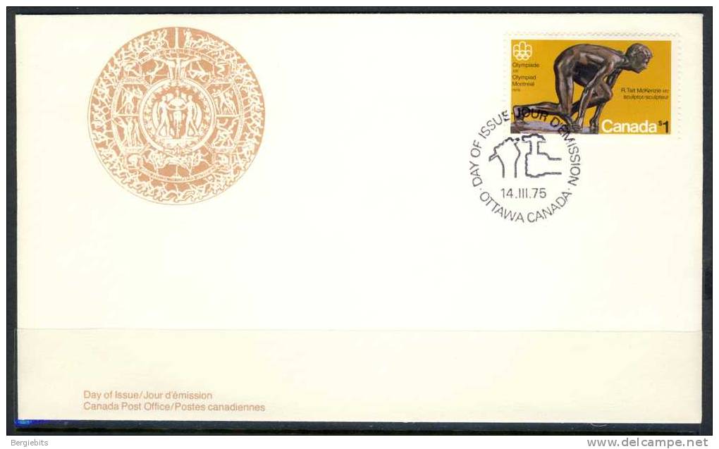1975 Canada Unaddressed " $1.00 OLYMPIC SCULPTURE" On Cachet  Official Post Office First Day Covers - 1971-1980
