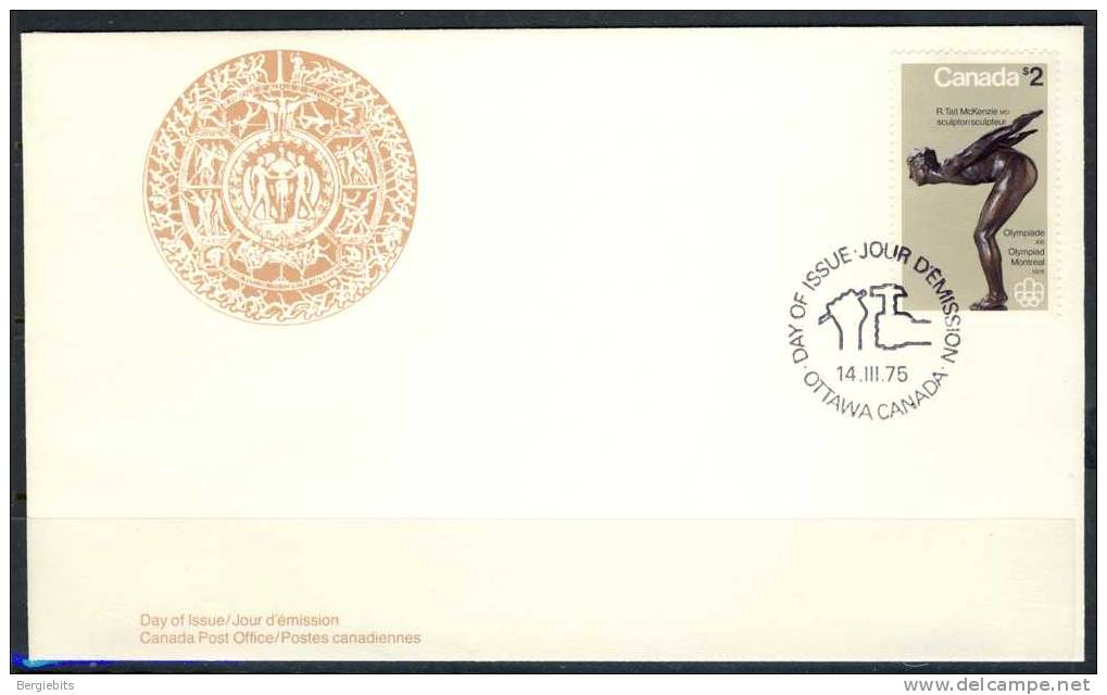 1975 Canada Unaddressed " $2.00 OLYMPIC SCULPTURE" On Cachet  Official Post Office First Day Covers - 1971-1980