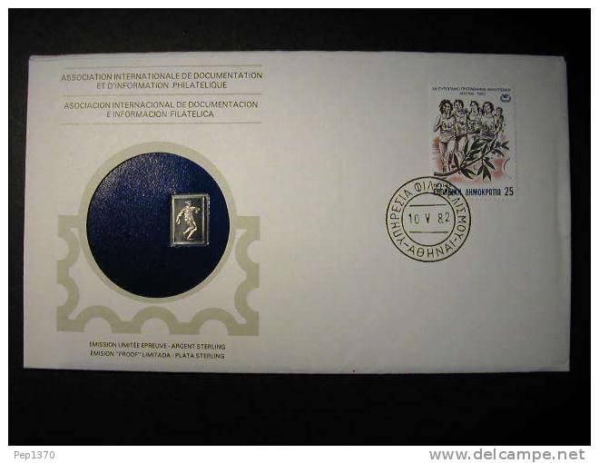 GRECIA 1982 - FDC CON LINGOTE DE PLATA  (Silver Bullion) - CARRERA - FDC