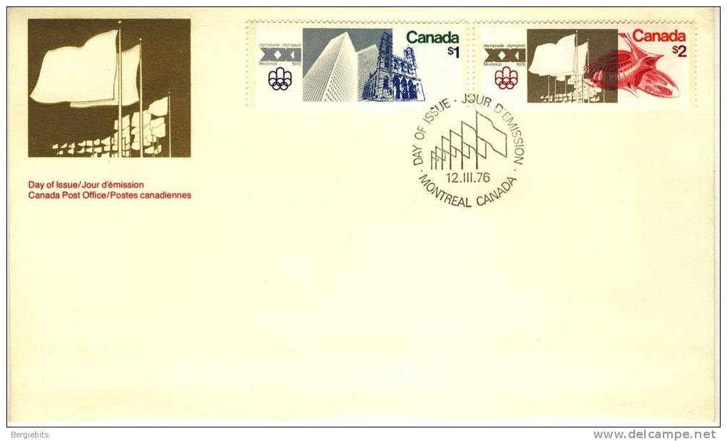1976 Canada Complete Set Of 1 And 2 Dollar " OLYMPIC SITE" Values On Official Post Office Cachet FDC - 1971-1980