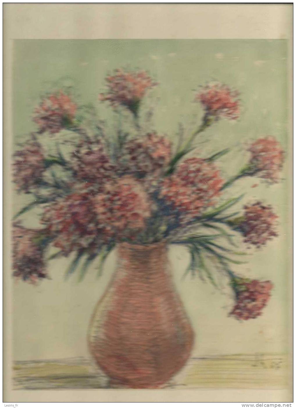 BOUQUET D´OEILLETS DANS UN VASE - BELLE AQUARELLE DATEE ET SIGNEE - J. H. - 65 - Acquarelli