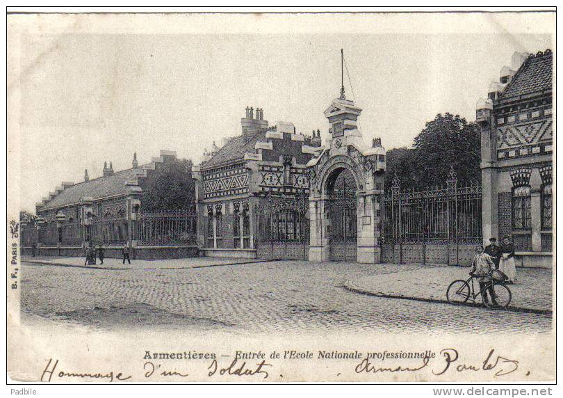 Carte Postale  59. Armentières  Entrée De L'école National Professionnelle  Animée Trés Beau Plan - Auby