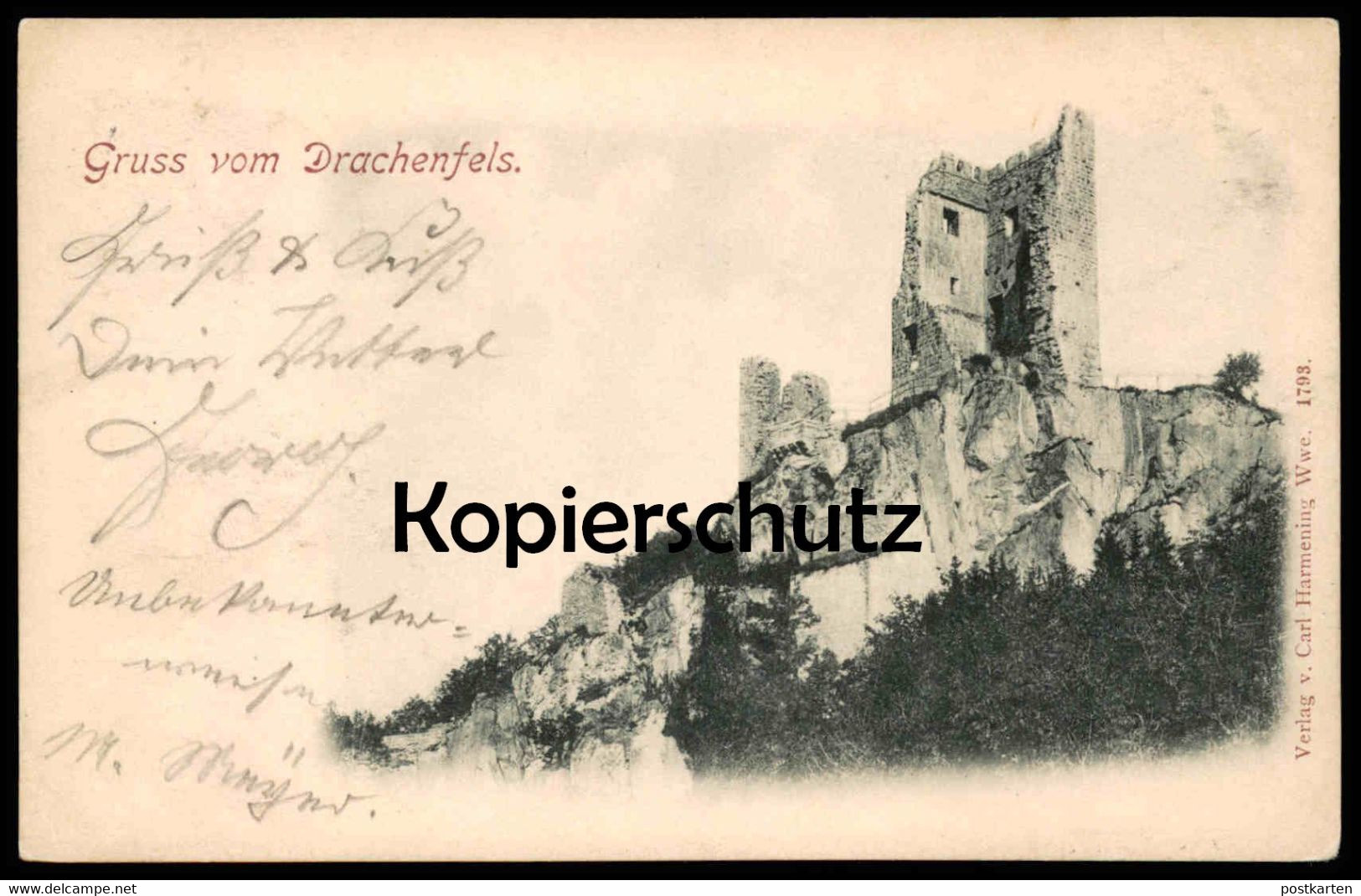 ALTE POSTKARTE GRUSS VOM DRACHENFELS 1898 BEI BONN KÖNIGSWINTER BURG RUINE Siebengebirge Ansichtskarte Postcard Cpa AK - Drachenfels