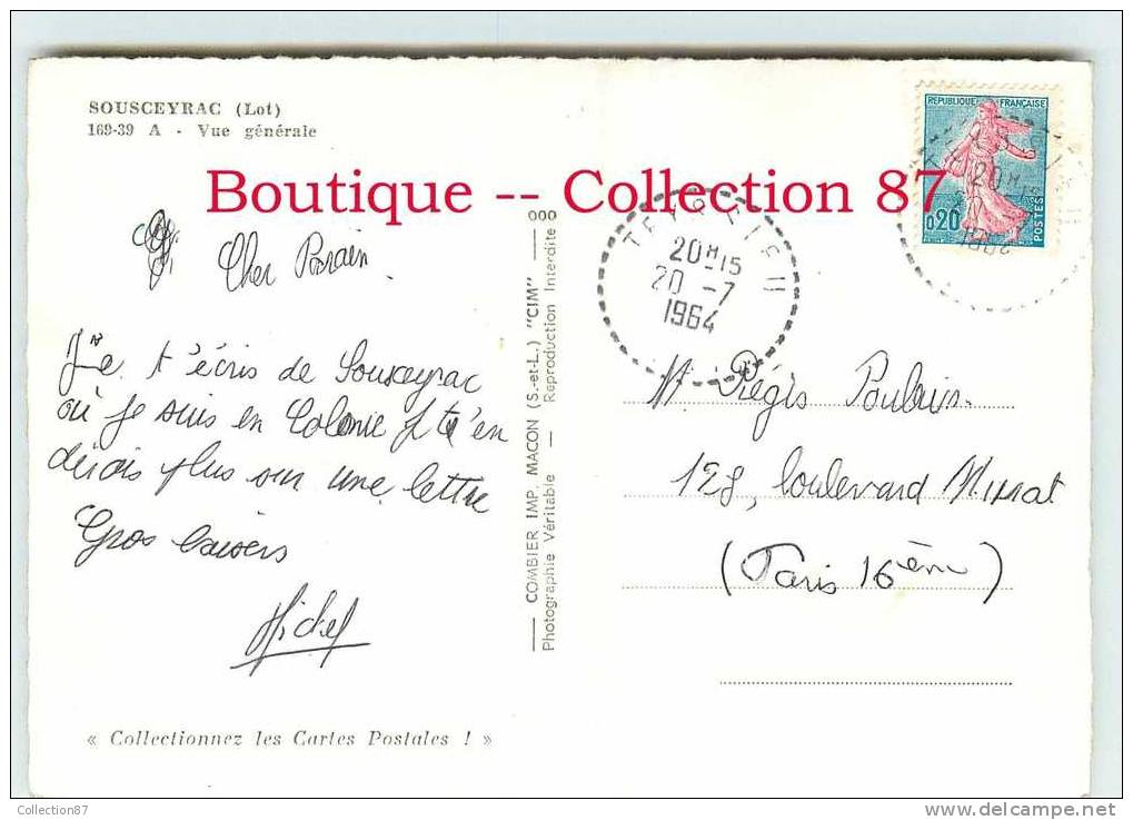 46 - LOT - SOUSCEYRAC - VUE GENERALE AERIENNE - CPSM RARE & INEDITE - DOS VISIBLE - Sousceyrac