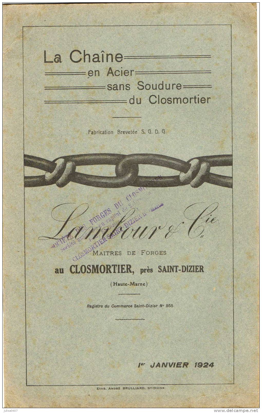 SAINT DIZIER  LE CLOSMORTIER (52) Catalogue Illustré Chaine Forges Lambour - Knutselen / Techniek