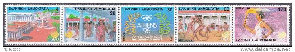 GREECE 1988 Olympic Games Seoel 4 Sides Perforated Strip MNH Set Vl. 1744 / 1748 - Unused Stamps