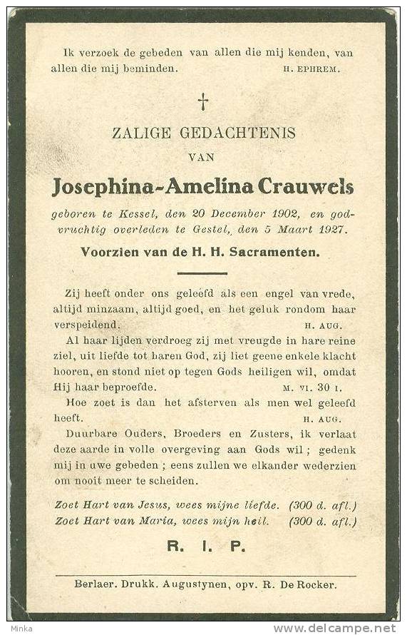 Doodsprentje ( 64 ) - Kessel - Gestel - CRAUWELS - 1902 - 1927 - Santini