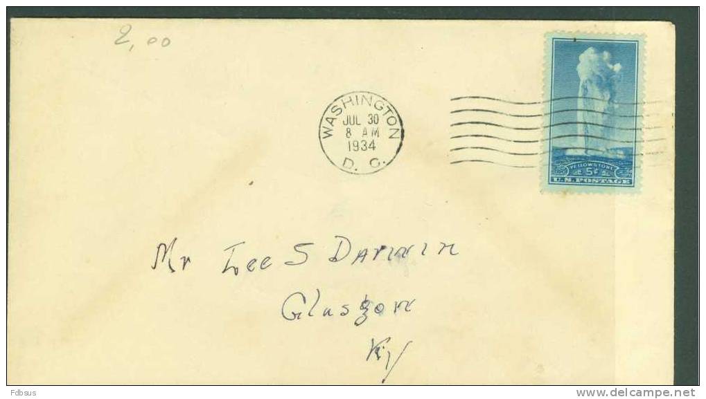 FDC 1934 ENVELOPPE FROM WASHINGTON TO GLASGOW - With Stamp Scott Nr 744 - 1851-1940