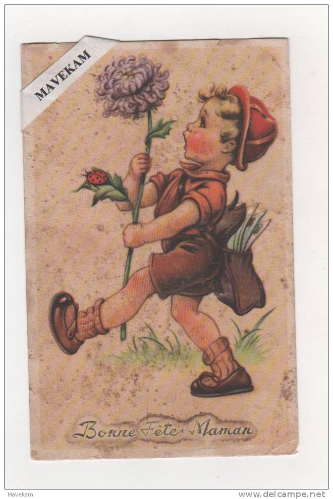 Cpa   Enfant Avec Fleur, Coccinelle , Cartable Avec Lettres  " Bonne Fête Maman  " - Muttertag