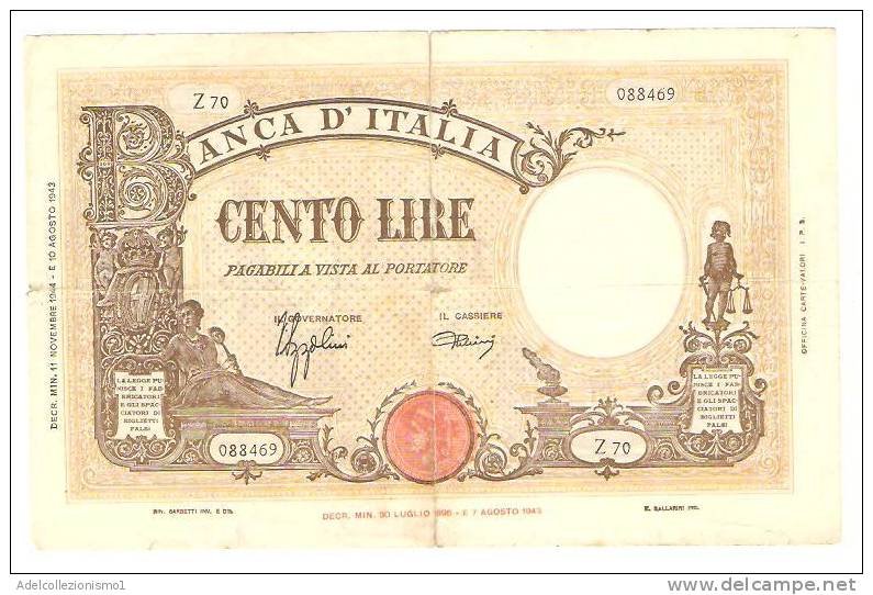 1734)splendida Banconota Da 100 Lire Grande B Del 11-11-1944 Vedi Foto - 100 Liras