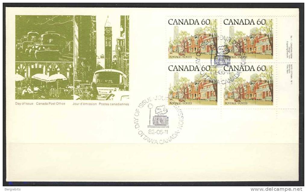 1977-83 CANADA Definitives FDC Plate Block Of 4 " 60 Cent Ontario Street Scene" Official Post Office Issue - 1971-1980
