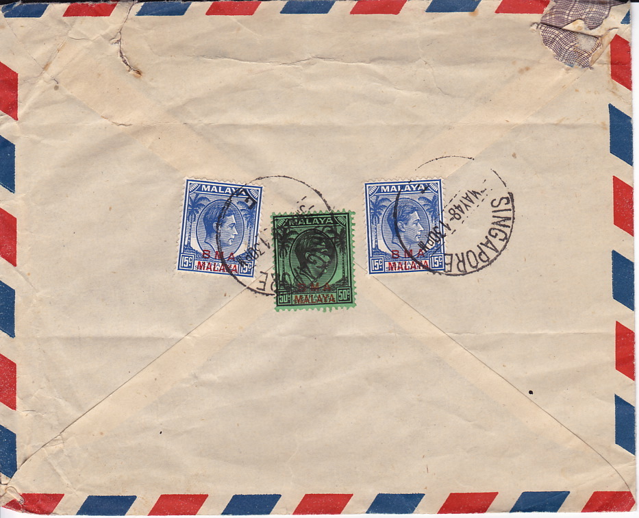 Straits Settlements Ovrprinted BMA Malaya  On 1948 Letter To USA - Malaya (British Military Administration)