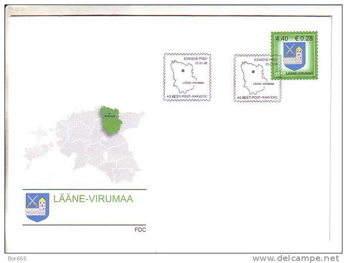 GOOD ESTONIA FDC 2006 / 4 - Coat Of Arms - Lääne Virumaa - Estonia